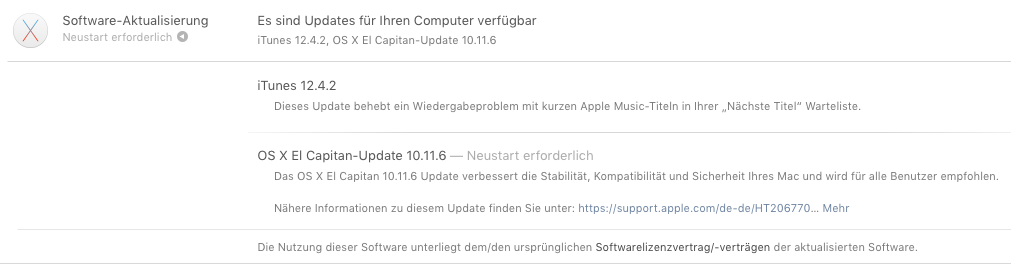 [UPDATE] OS X 10.11.6 steht zum Download zur Verfügung