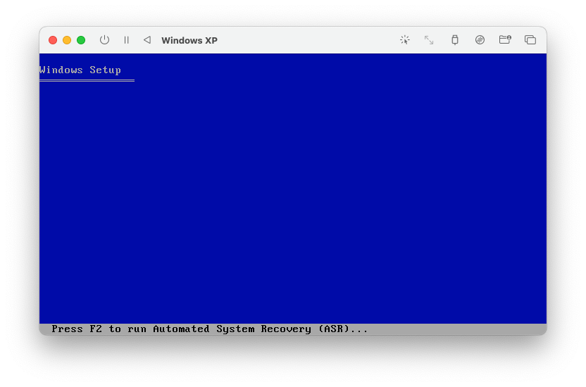 Setup of Windows XP in UTM