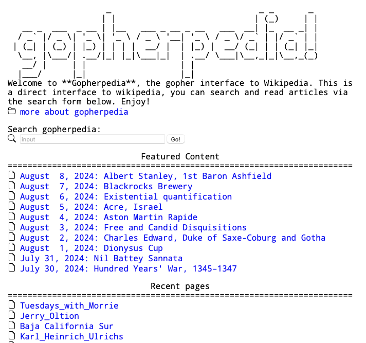 Screenshot of Gopherpedia - Startseite