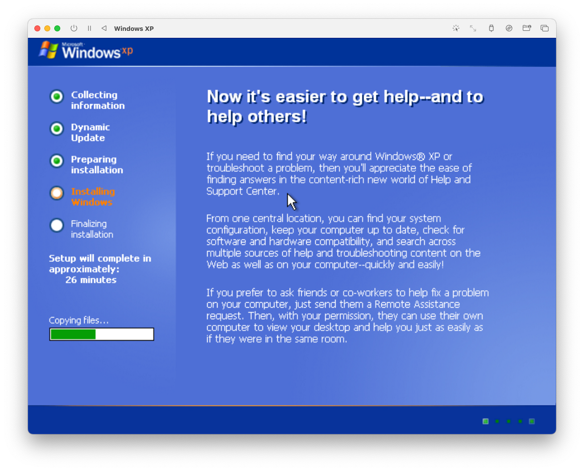 Windows XP Setup Screen within UTM